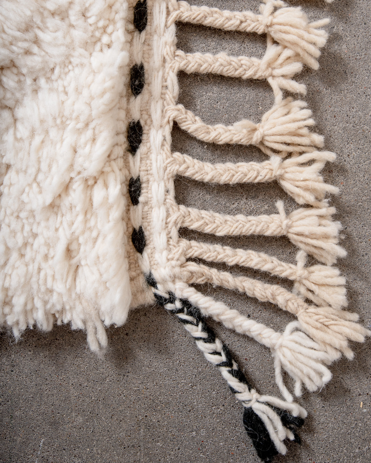 Modern, designer, handcrafted Berber rug from Morocco. Beniourain carpet with minimalist design, natural wool pile and a fluffy texture.